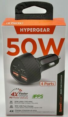 HyperGear SpeedBoost 50W QUAD Dual USB-C PD/PPS Car Charger